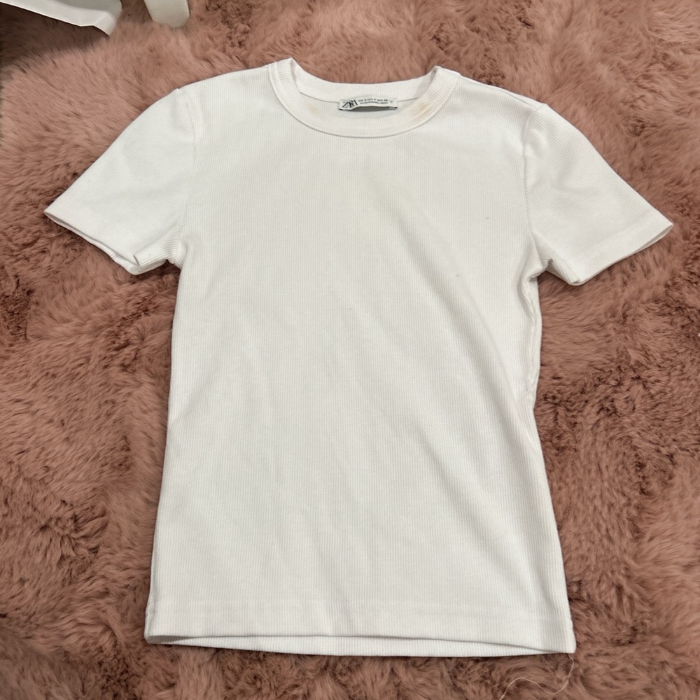 Zara White Ribbed T-Shirt